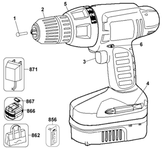 Default Diagram and Parts List for CD24SF-2 Type 1 Black and Decker Electric Drill